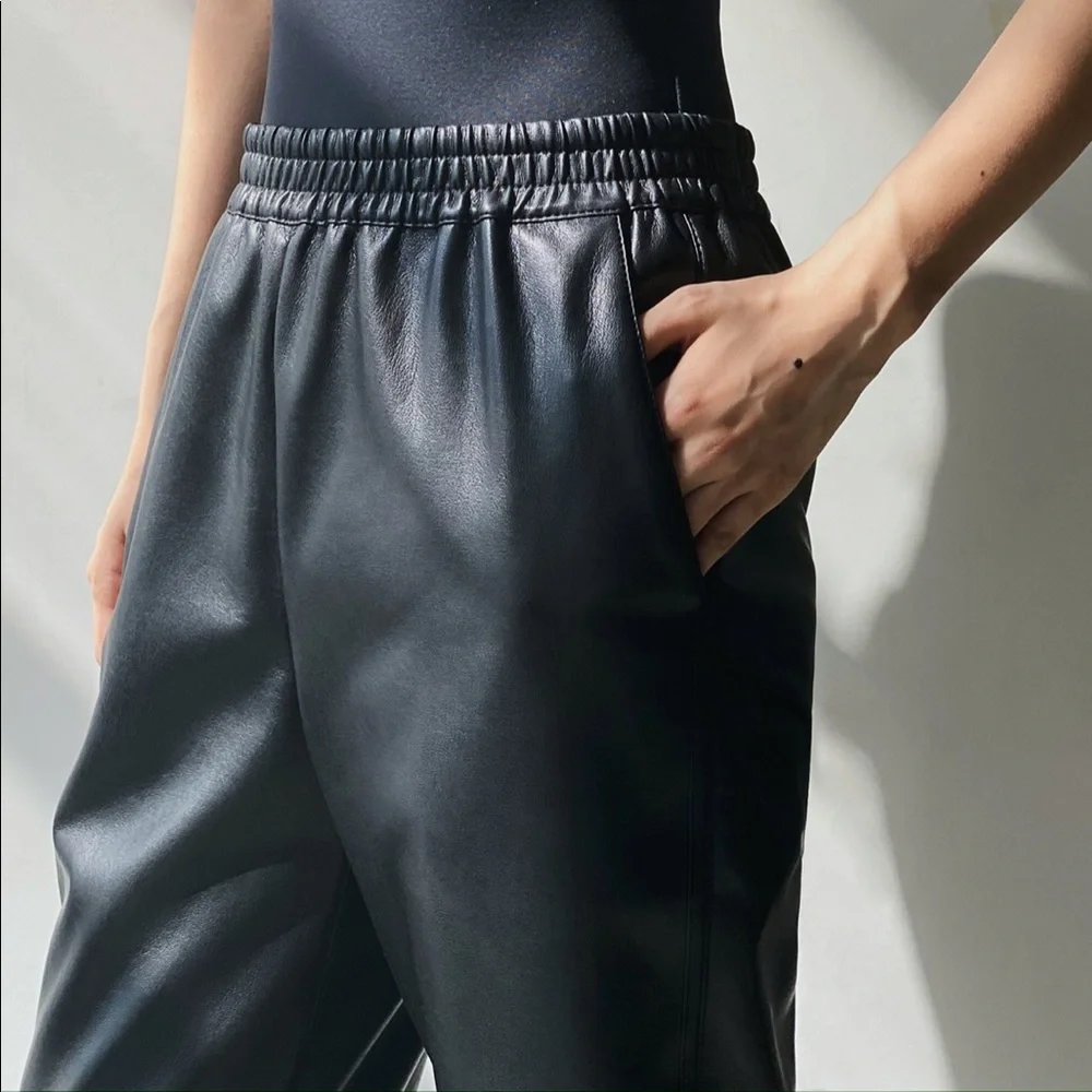 Aritzia Black Faux Leather Jogger Pants